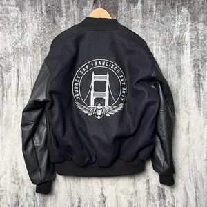 Vintage JOURNEY SF Game Sportswear Letterman Jacket M Black Wool Nylon
